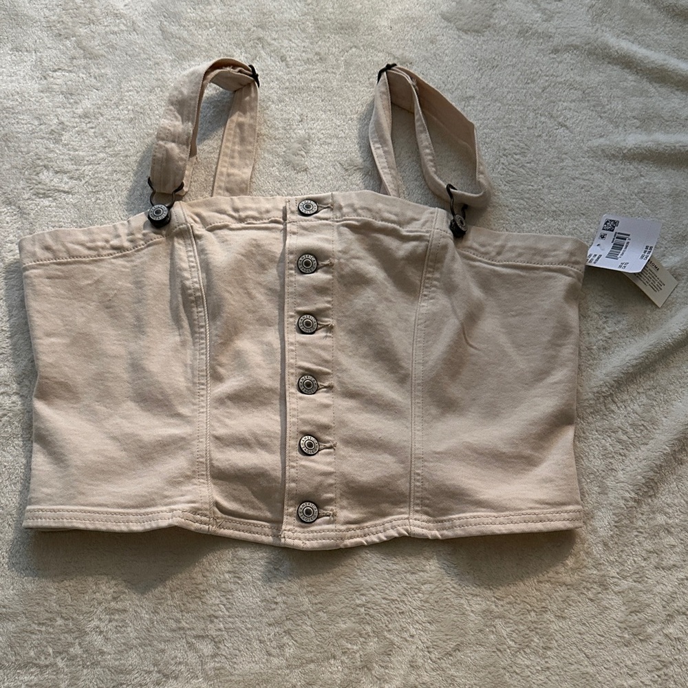 American Eagle Outfitters Beige Button-Up Top